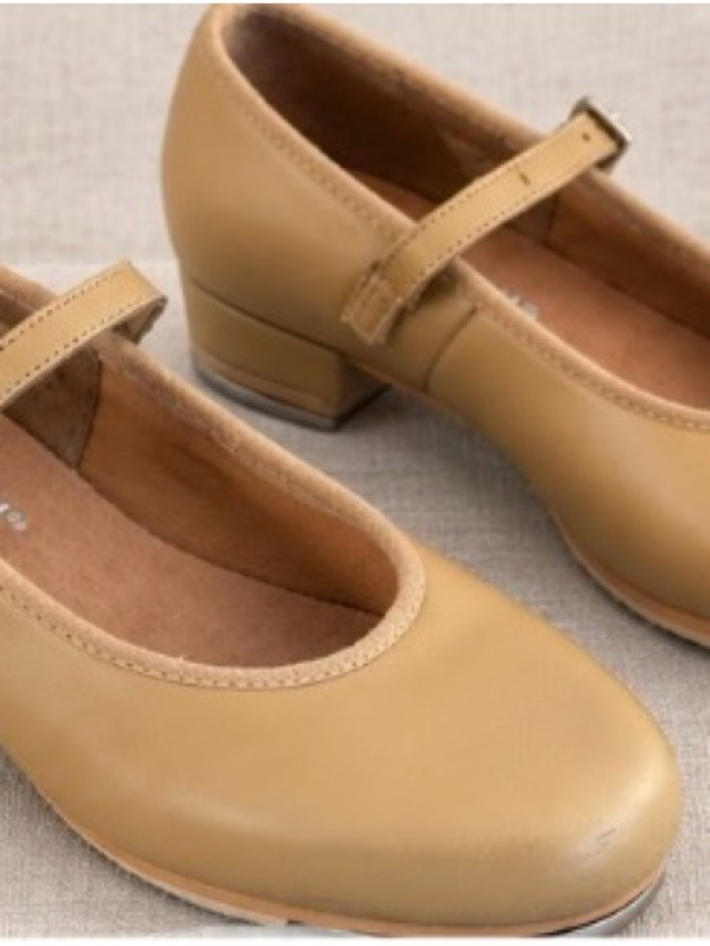 Girls Tan Mary Jane Tap Shoes with Low Heel